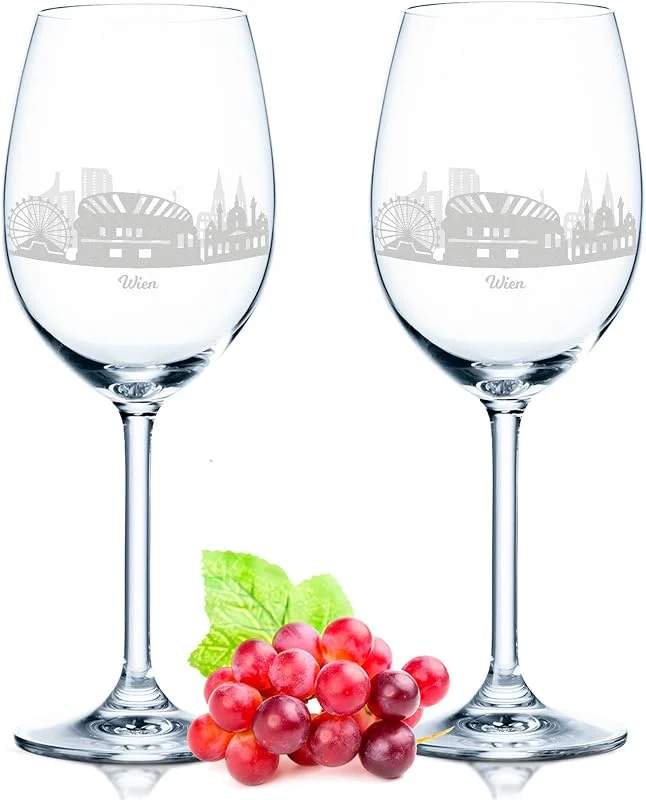 Besuche den GRAVURZEILE-Store GRAVURZEILE Weingläser mit Gravur - Skyline Wien im Set - Hochwertige 360° Lasergravur - schönes Geschenk als Andenken, Souvenir oder für Sammler & Weingenießer zum Geburtstag — Wein und Festtafel