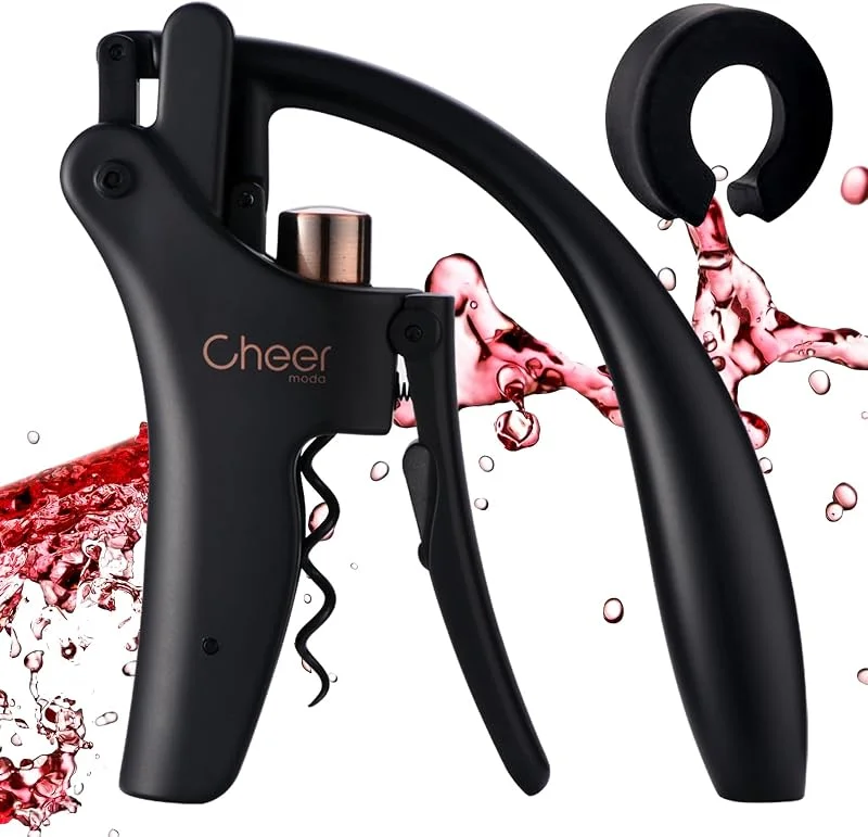 Marke: CHEER CHEER MODA Professioneller manueller Hebel Weinöffner mit Hasenmotiv - Französischer Designer Korkenzieher, ergonomischer Edelstahlöffner + Folienschneider + Ersatzschraube (mattschwarz-HK03) — Wein und Festtafel