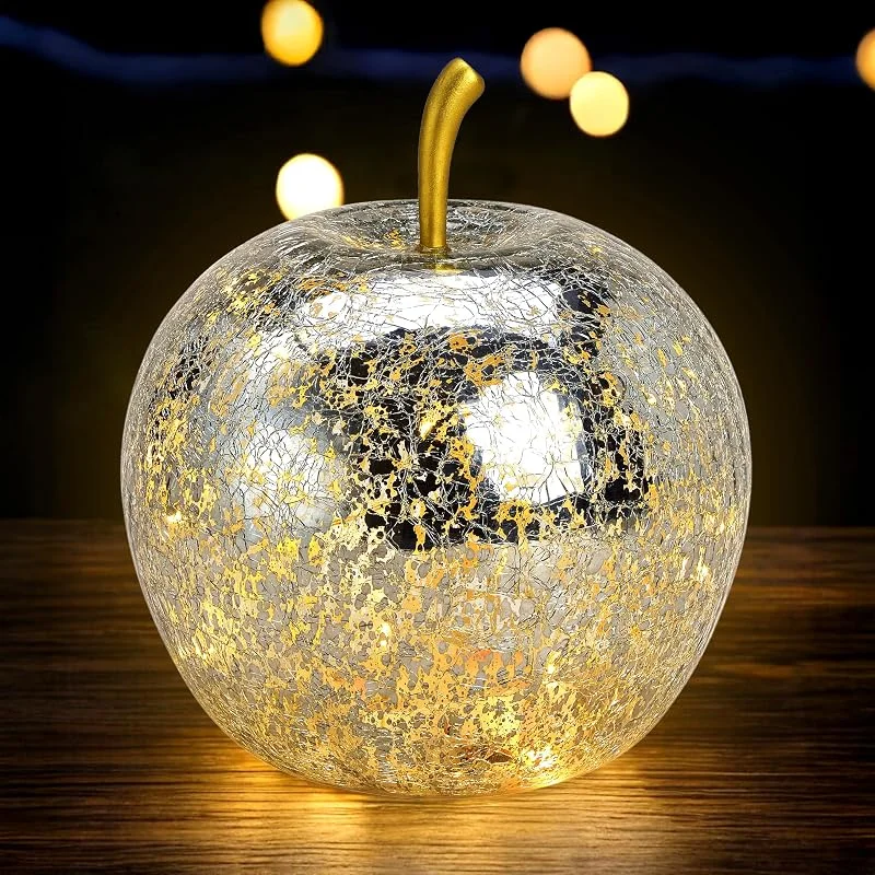 Besuche den Spetebo-Store Spetebo LED Crackle Glas Apfel 16 cm batteriebetrieben mit Timer - silber — Kerzenlicht Abendessen