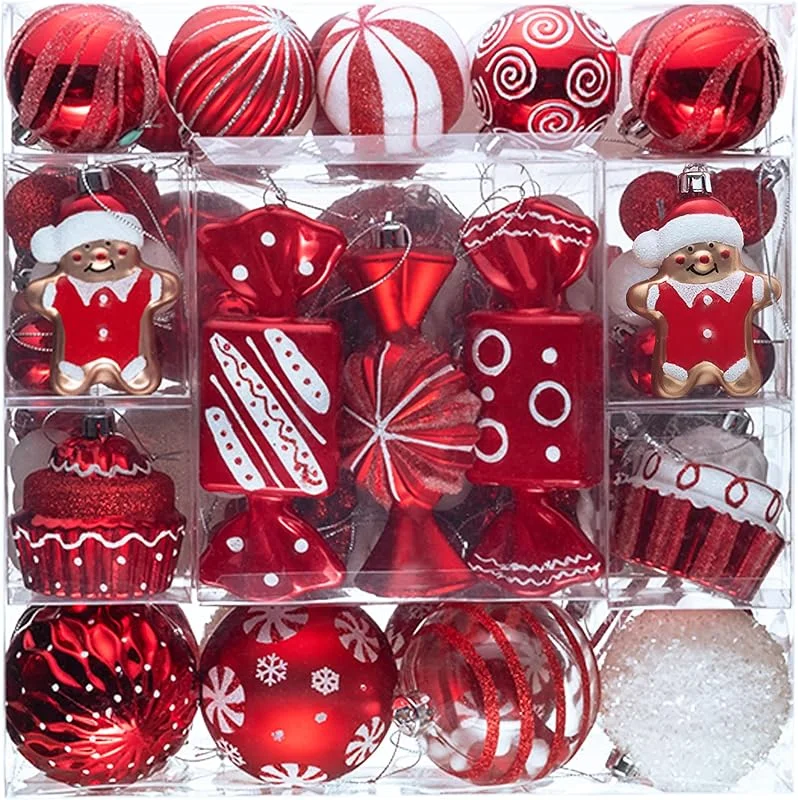 Besuche den Valery Madelyn-Store Valery Madelyn Weihnachtsschmuck-Set, 120 Karat, Zuckerstange, rot und weiß, bruchsicher, Weihnachtsbaumschmuck-Set, verschiedene dekorative hängende Kugel-Ornamente für Weihnachten, Urlaub — Weihnachtsdeko