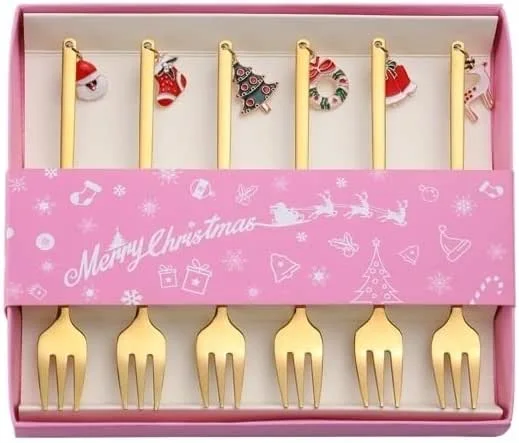 Marke: MFYHMY Besteck-Set 6, 24, 36, 48, 60, 72-teilig Gabeln aus 304 Edelstahl Weihnachtsgeschirr-Set Dessertgabel Geschenkbox kreative Weihnachtsgabel (Silber 24 Stück für 4) (Gold 24 Stück für 4) — Advent und Tisch