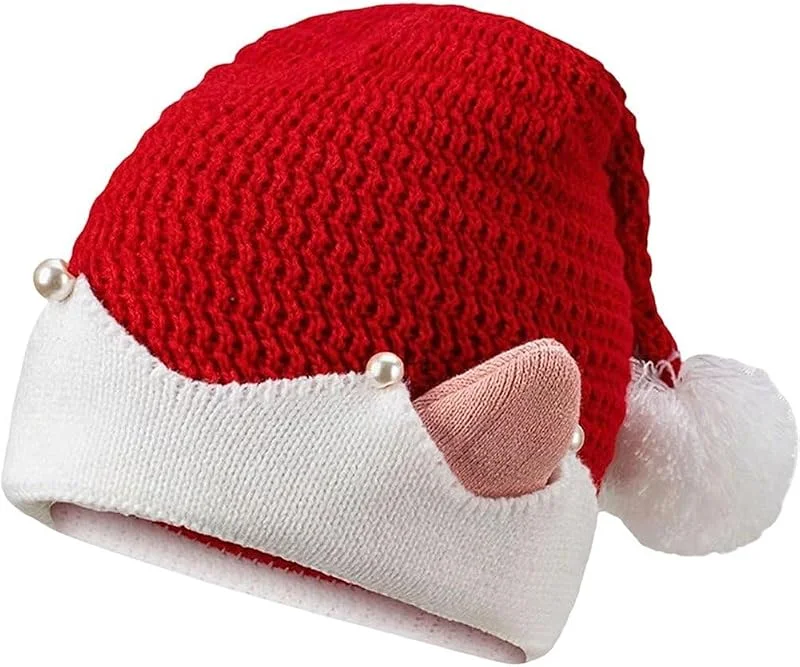Marke: HiyyFloy HiyyFloy Weihnachtsmütze, Gestrickt, Lässig, Elfenmütze Perle Und Bommel Für Erwachsene, Unisex, Für Weihnachtsfeiern Und Winterpartys — Weihnachtsmode