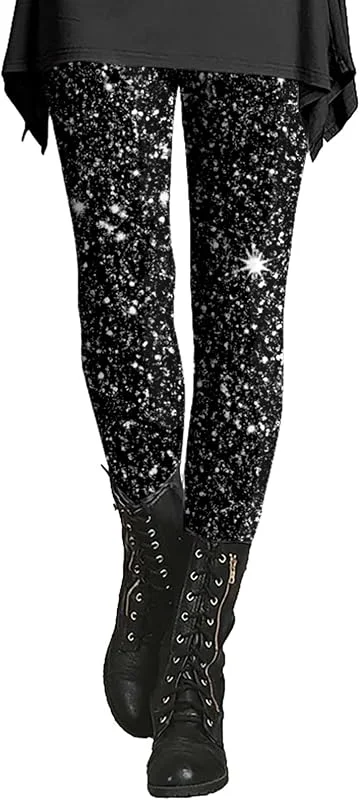 Marke: Generisch Leggins Baumwolle Damen Lang Bunt - Pailletten Leggings Damen Glitzer-Hose Party Strumpfhose Glänzend-Leggins Sexy Paillettenhose Frauen Yoga-Hosen Bunte Yogahose Blickdicht Sport Leggings Laufhose — Weihnachtsmode