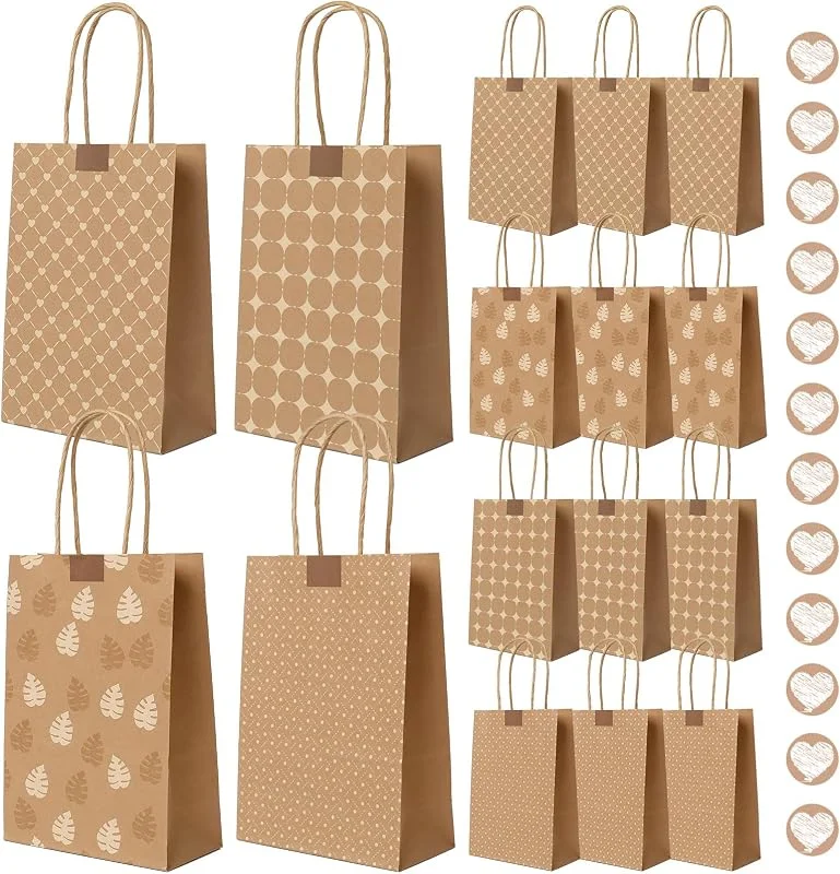 Marke: Romon Romon Papiertüten Braun Mit Henkel, 12 Stück Geschenktüten mit 12 Aufklebern für Weihnachtsgeschenke, Obsttüten, Brottüten, Geburtstagstüten, Hochzeitstüten — Geschenkverpackung