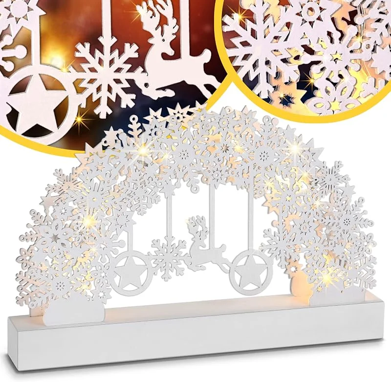 Besuche den Monzana-Store Monzana Schwibbogen Weihnachten LED Holz mit Timer batteriebetrieben Weiß — Weihnachtsdeko
