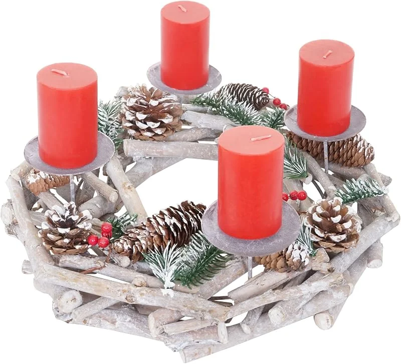 Marke: Mendler Mendler Adventskranz-AM rund Ø 35cm weiß-grau - mit Kerzen, rot — Advent und Tisch