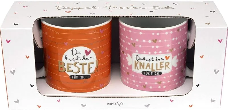 Marke: H:)PPY life H:)PPY life. Porzellan Tassen-Set Du bist der Beste. 2 Tassen in Geschenkbox. — Geschenkverpackung