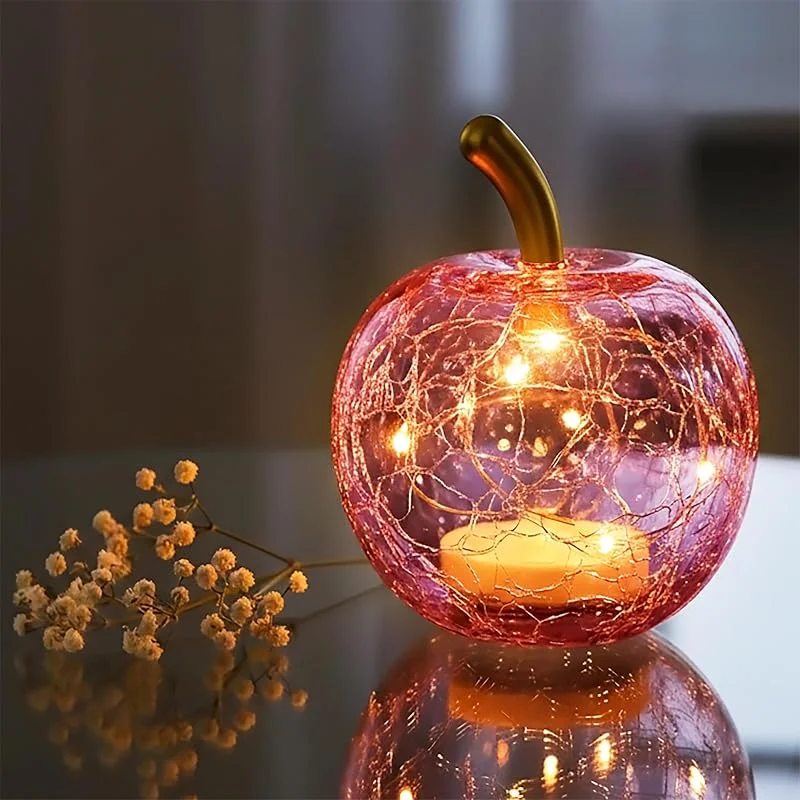 Besuche den Spetebo-Store Spetebo LED Crackle Glas Apfel 7 cm batteriebetrieben mit Timer - rosa — Weihnachtsbeleuchtung