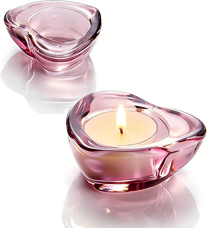 Marke: Elivia Rote Teelichthalter - 12er Set Herzförmiger klobiger Glaskerzenhalter 7, 4 cm Durchmesser - CH02 - Aubergine Lila — Advent und Tisch