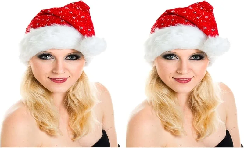 Besuche den Ciffre-Store 2 er Set Weihnachtsmütze Nikolausmütze Rot Plüsch mit Glitzer Staub X4 — Weihnachtsmode