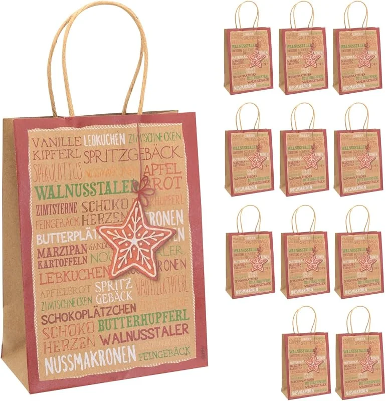 Besuche den Idena-Store Idena 30333-12 - Geschenktüten Lebkuchenstern, 12 Stück, 15 x 20 x7 cm, Papiertüten, Geschenktaschen, Weihnachtstüten — Geschenkverpackung