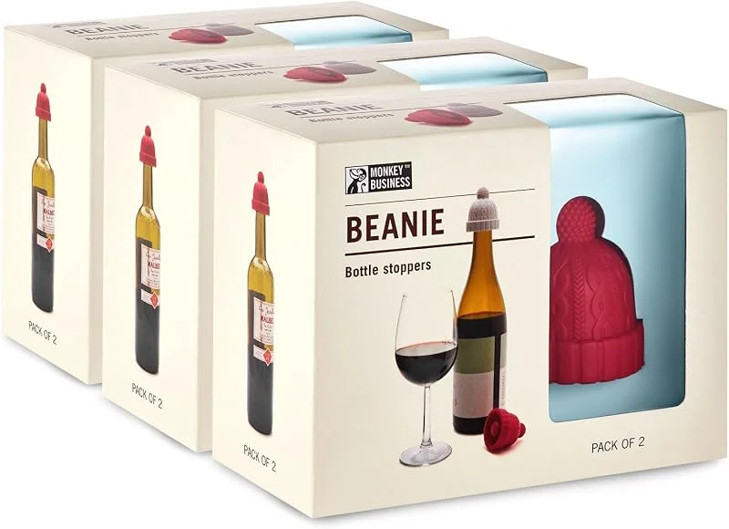 Besuche den Monkey Business-Store Monkey Business Beanie Weinverschluss, 3 Stück, süßes Weinzubehör, lustige Küchenhelfer, Weinstopfen für Weinflaschen, Strickmützenförmiger Weinflaschenverschluss mit Pompon — Wein und Festtafel