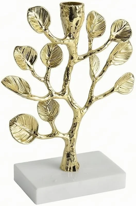 Marke: BLWOTMOR Kerzenhalter Dekorativ Kerzenständer Leuchter Tischdeko Wohnaccessoire Reflektierende Oberfläche Zinklegierung auf, Modern, Baum, Blätter, Kerzenständer, Gold, Marmorbasis, Klein — Kerzenlicht Abendessen