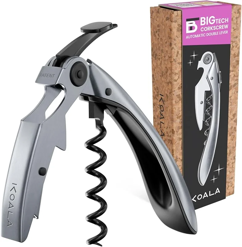 Marke: Koala Koala Big Tech Professional Zweitakt-Korkenzieher - Edelstahl, Teflonspirale, präzise Klinge, ideal für Sommeliers und den täglichen Gebrauch, Stahl-Finish — Wein und Festtafel