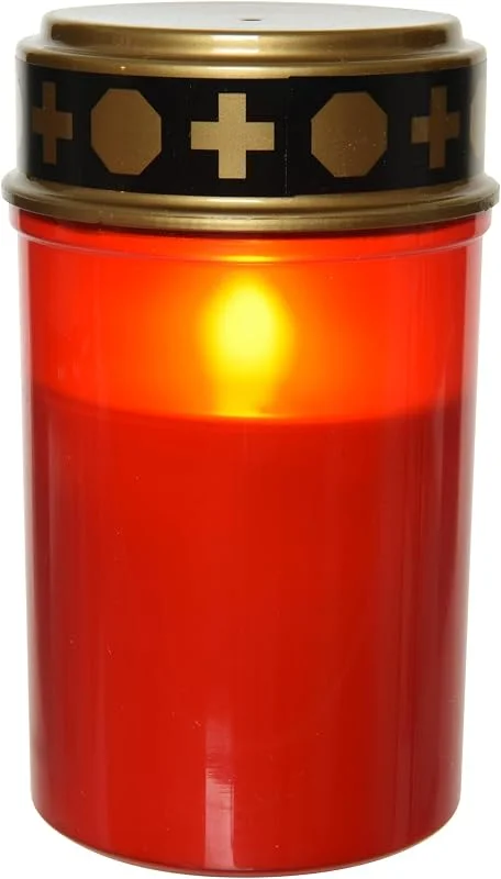 Marke: Lumineo Lumineo LED Kerze mit Timer 7x12cm - Indoor & Outdoor - Grablicht mit 6 Stunden Timerfunktion - Flammenlose Kerzen als Outdoorkerzen Grabkerzen Tischkerzen Grabdeko - Rot Warmweiß — Kerzenlicht Abendessen