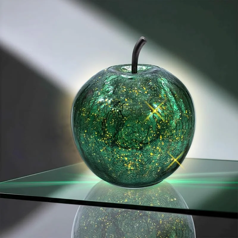 Besuche den Spetebo-Store Spetebo LED Crackle Glas Apfel 16 cm mit Timer - metallic grün — Weihnachtsbeleuchtung