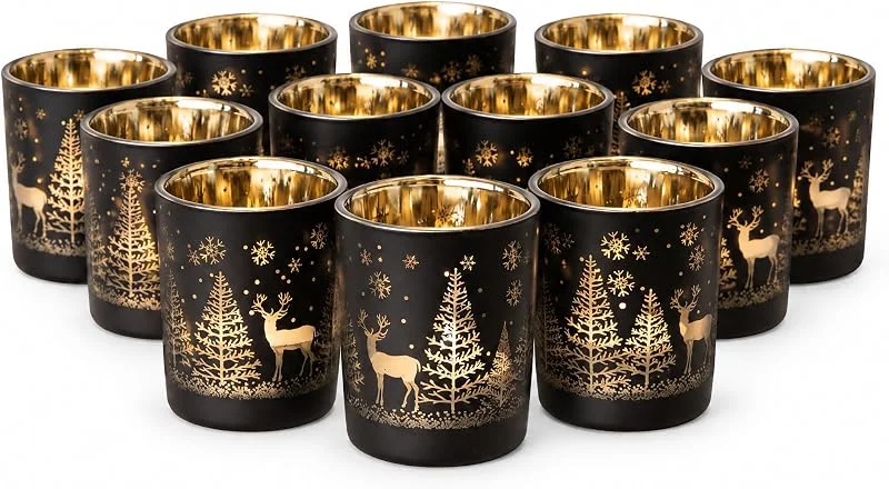 Marke: Kamelio Teelichthalter Weihnachten aus Glas, 12er Set Windlicht, Tischdeko Teelicht — Advent und Tisch
