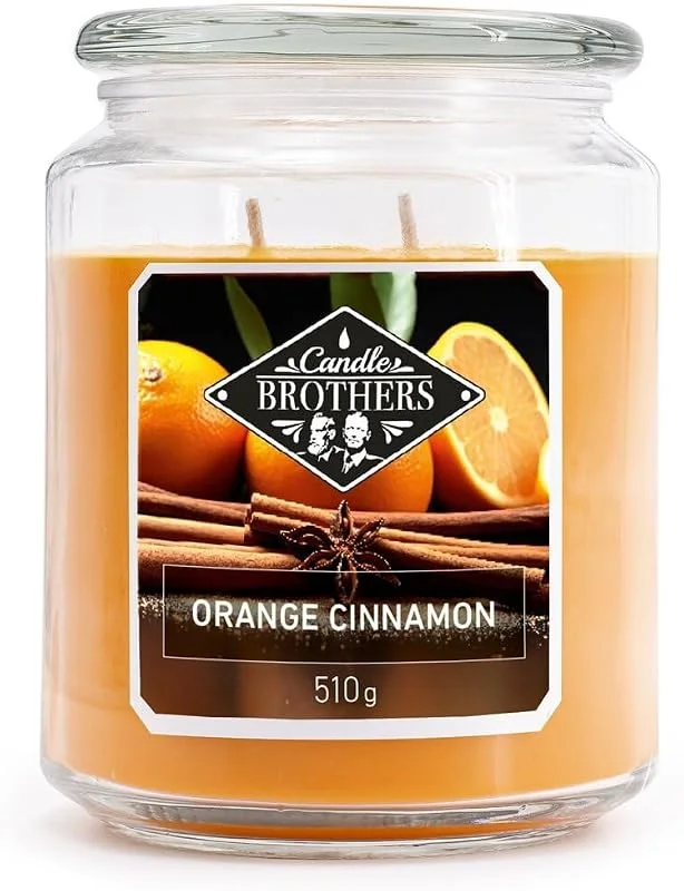 Marke: Candle-Brothers Candle Brothers Große Duftkerze im Glas, Orange Cinnamon, Duftkerze Weihnachten, Kerze lange Brenndauer (100h), Kerze mit mehreren Dochten, Kerzen Orange — Kerzenlicht Abendessen