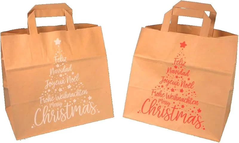 Marke: Pro DP 250 Papiertragetaschen Geschenktüten Papiertüten braun Weihnachten mit Weihnachtsmotiv weiß oder rot 26+17x25cm - Inkl. Verpackungslizenz in Deutschland (Rot) — Geschenkverpackung