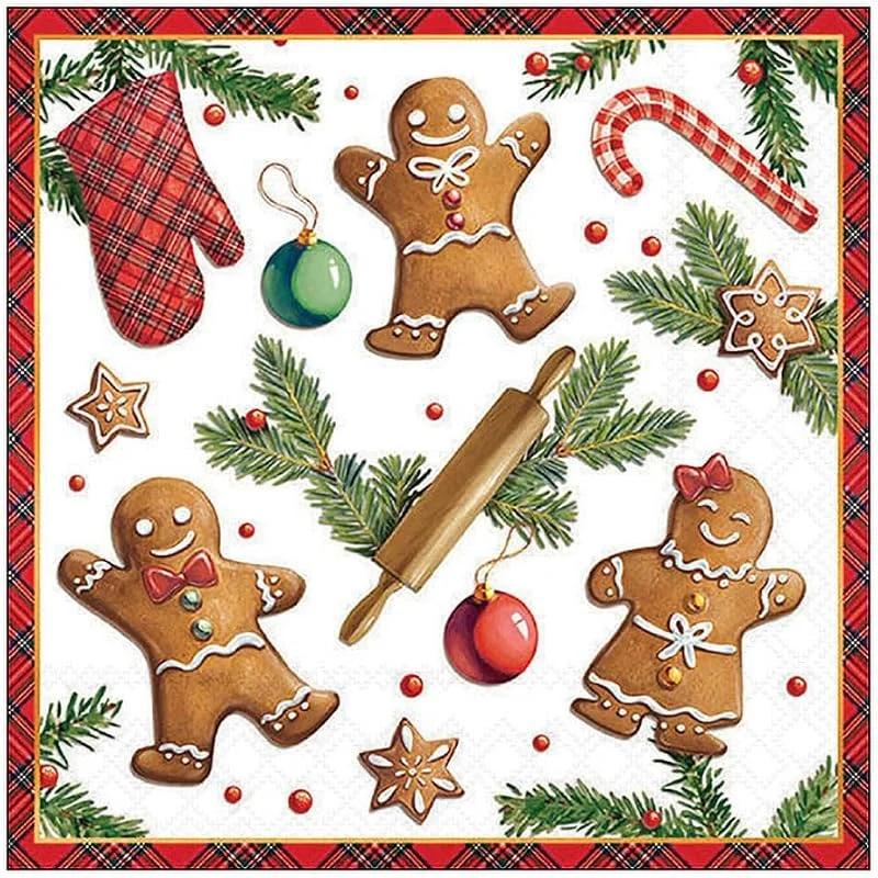 Besuche den Ambiente-Store 20 Servietten Weihnachten Lebkuchenfiguren und Zweige als Tischdeko. Papierservietten mit Motiv. Auch für Decoupage und Serviettentechnik 33x33cm — Advent und Tisch