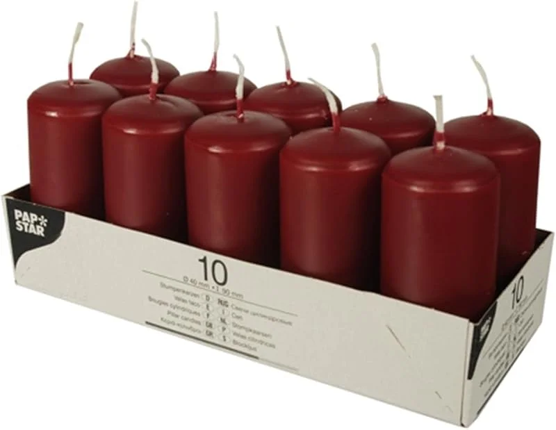 Besuche den PAPSTAR-Store Papstar Stumpenkerzen bordeaux, 9 x 4 cm, 10 Stück — Advent und Tisch