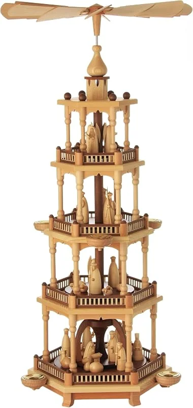 Besuche den Rudolphs Schatzkiste-Store Rudolphs Schatzkiste Vierstöckige Weihnachtspyramide aus Naturholz mit Christi Geburt – Für Teelichter geeignet BxHxT 40x80x40cm NEU Vierstöckige Weihnachtspyramide Christi Geburt Natur Holz — Weihnachtsdeko