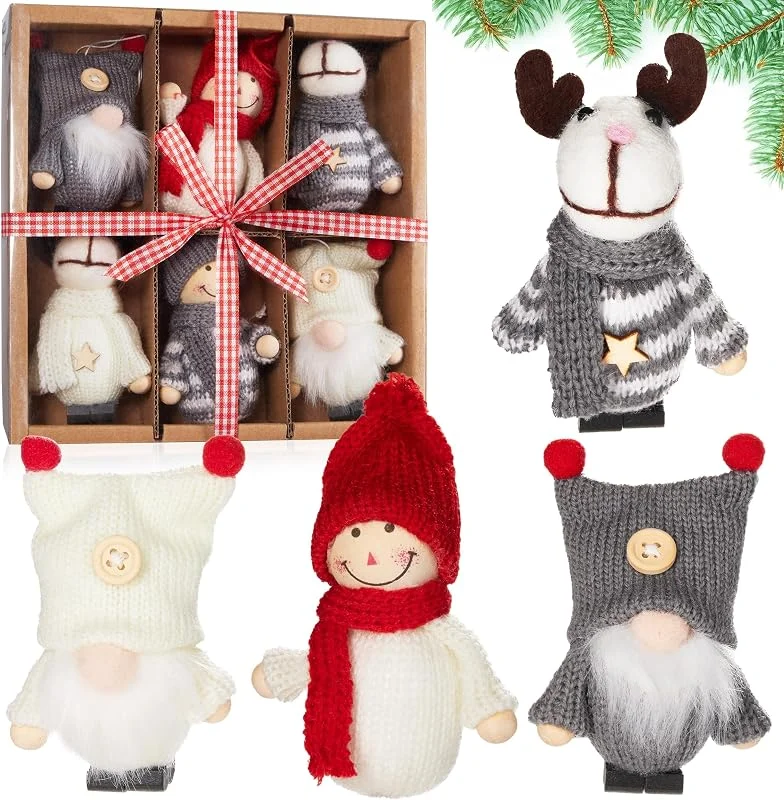 Besuche den BRUBAKER-Store BRUBAKER 6-teiliges Set Weihnachtsfiguren aus Holz und Strick — Weihnachtsdeko