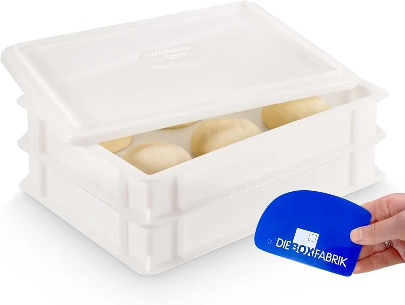 Besuche den DIE BOX FABRIK-Store DIE BOX FABRIK 2x Pizzaballenbox Gusto + 1 Deckel, 40x30x7 cm, Gärbox, Teigwanne für Pizzateig. Teigbox für 6 Pizzaballen, Pizzateigbehälter (2x Gusto Box + 1x Deckel) — Weihnachtskueche