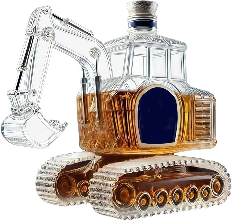 Marke: Generisch Weinkaraffe - 350ml Glasflasche in Bagger-Form für Spirituosen - Kreative Whiskeykaraffe, Heimbar, Vatertag, Geburtstag, Einweihung — Wein und Festtafel