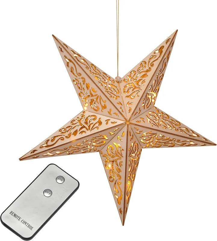 Marke: Haushalt International Haushalt International Holzstern mit Fernbedienung 40cm LED beleuchteter Stern Weihnachts Fenster Deko — Weihnachtsdeko