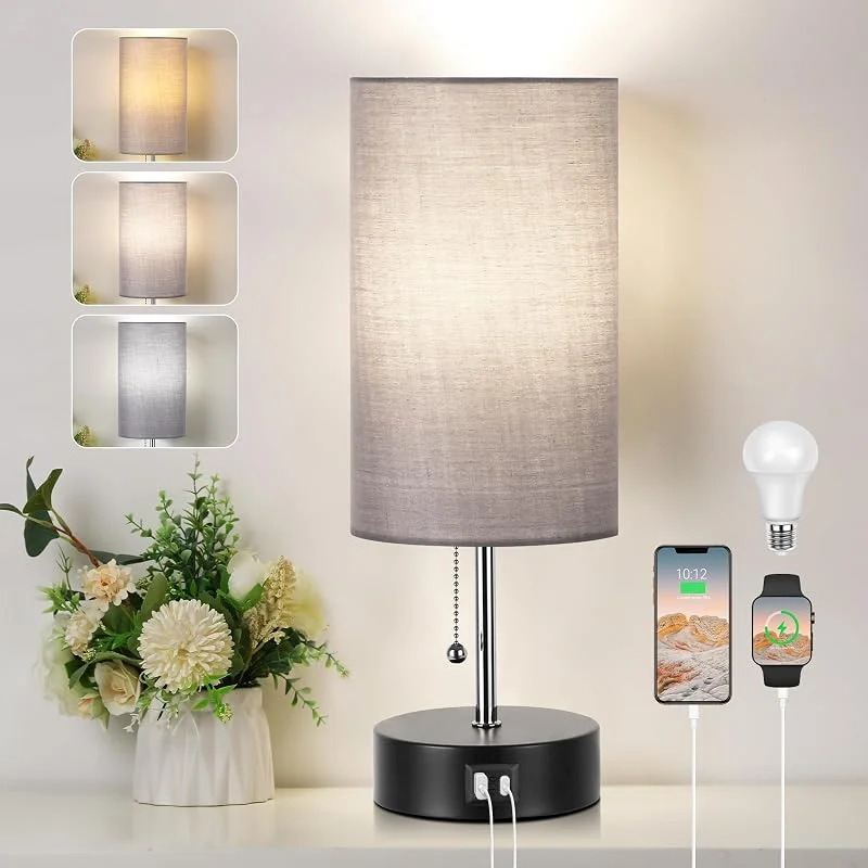 Marke: ROTTOGOON ROTTOGOON Nachttischlampe, Tischlampe mit USB A & C Ladefunktion, Grau — Kerzenlicht Abendessen