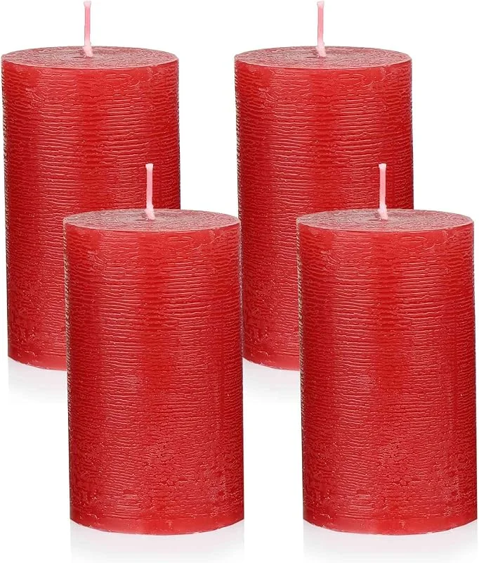 Besuche den NKlaus-Store NKlaus 4er Set Rustik Stumpenkerzen weinrot 10 x 6 cm 30 Std. Brenndauer Deko — Advent und Tisch