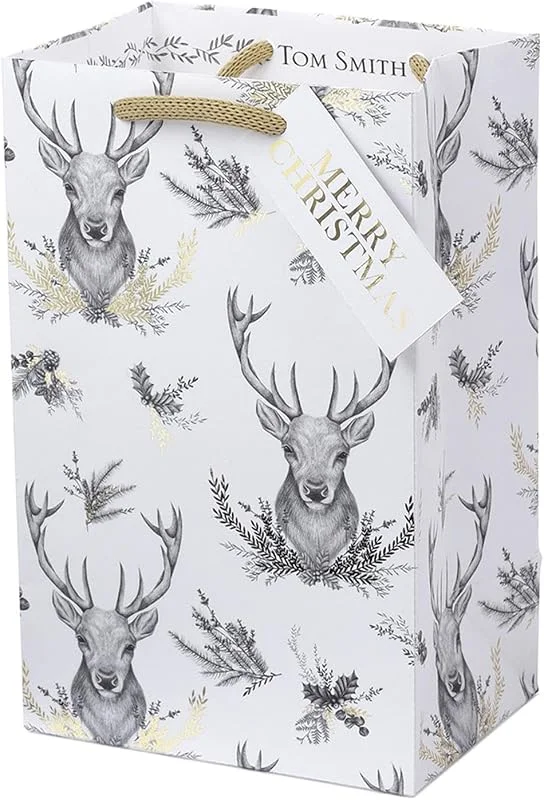 Marke: Tom Smith Tom Smith Luxuriöse Weihnachts-Geschenktüte für Parfüm, Papierkarte, weißes Hirsch-Design, Weihnachten — Geschenkverpackung