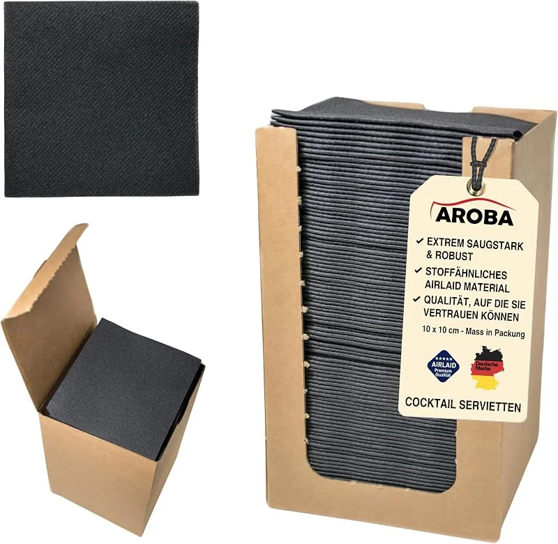 Besuche den AROBA-Store 100 Aroba Airlaid Cocktail Servietten Stoffähnlich Dessert Serviette 20x20 cm 1, 4 Falz Hochwertig, 21 Farben, Hochzeit Geburtstag Bar Caffee Disco Hotel Catering Party Schwarz — Advent und Tisch