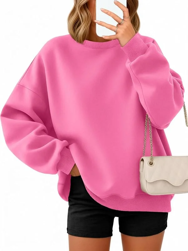 Besuche den Timuspo-Store Timuspo Pullover Damen Oversize Langarm Fleece Rundhalsausschnitt Sweatshirt Herbst Winter Frauen Mädchen Klamotten Locker Oberteile — Weihnachtsmode