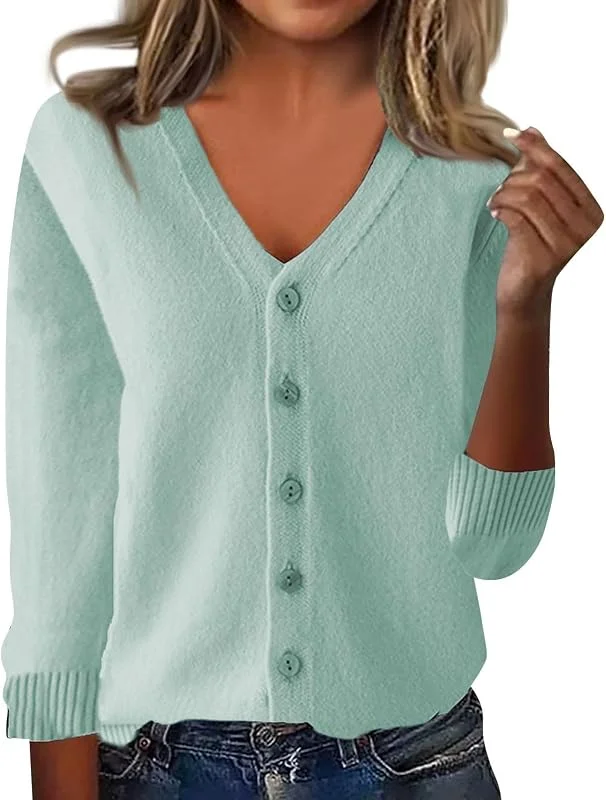 Marke: Qixiu Pulli Damen, Long Strickpullover Damen, Womens Cardigan Sweaters Button Down V Neck Knit Sweater Jacket Lightweight Comfy Open Front Cardigan Coats Strickjacke Damen Pullover Mit Spitze — Weihnachtsmode