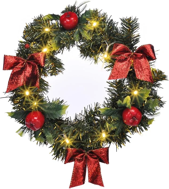 Besuche den Spetebo-Store LED Kunst Tannenkranz grün warm weiß beleuchtet mit Timer - Ø 28 cm - Weihnachtskranz mit Dekoration Batterie betrieben - Weihnachten Advent Winter Deko Türkranz Tischkranz — Weihnachtsdeko