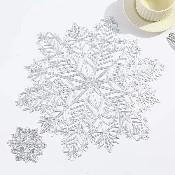 Marke: Pwsap Pwsap Weihnachten Tischsets Untersetzer Set, Schneeflocke Platzsets, Silber — Küche & Haushalt