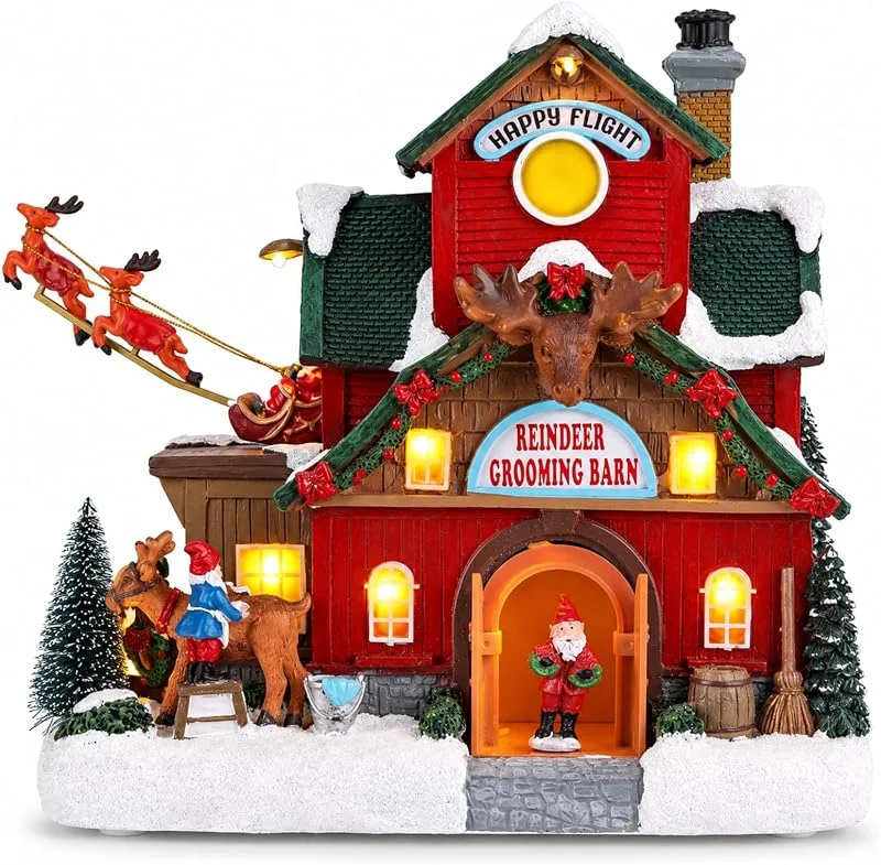 Besuche den orenm-Store Beleuchtetes Weihnachtsdorf, animierte Rentier-Scheune — Weihnachtsdeko