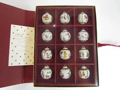 Besuche den Hutschenreuther-Store Hutschenreuther Setzkasten mit Miniatur Weihnachtskugeln = 12 Stck. (1986-1997) — Weihnachtsdeko