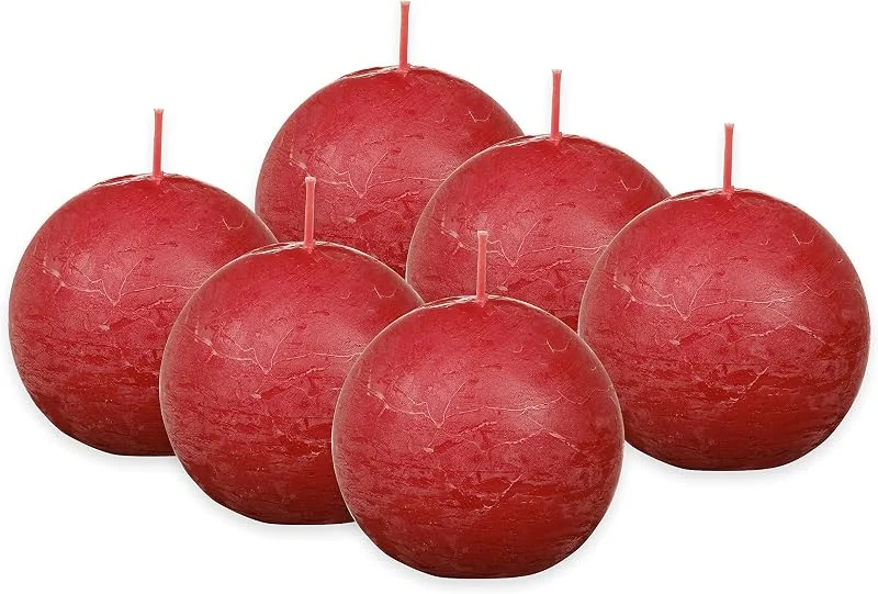 Besuche den bolsius-Store Bolsius Rustik Kugelkerze - Rot - 6 Stück - Ø 7.6 cm - Dekorative Kerze - Länge Brenndauer 25 Stunden - Unparfümierte - Enthält Natürliches Pflanzenwachs - Ohne Palmöl — Advent und Tisch