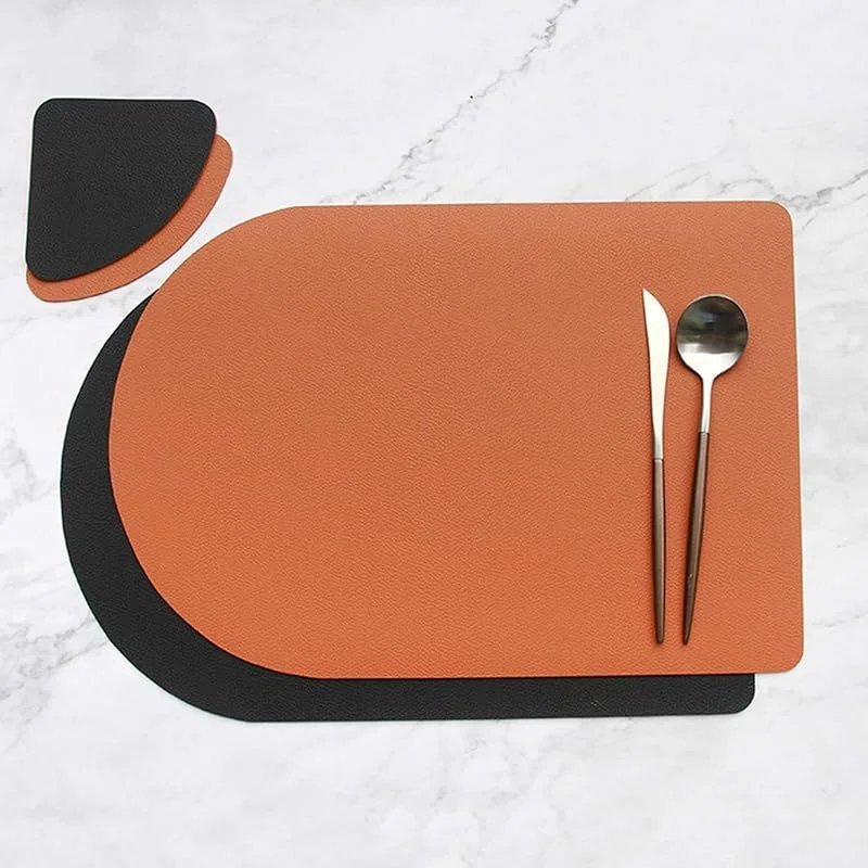 Besuche den Epinki-Store Epinki Tischset Weihnachten Modern mit Untersetzer Oval, 2Pcs Set PU Leder Platzset Elegant Umkehrbar Zweifarbig Einfarbig, Tischuntersetzer Waschbar Orange Braun Schwarz für Esstisch, 30x44CM — Küche & Haushalt