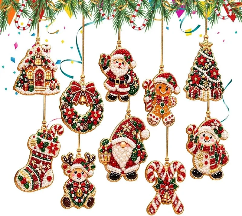 Marke: Generisch Weihnachtsschmuck-Set, 10 Stück, DIY, Perlen, Strasssteine, Malerei — Weihnachtsdeko