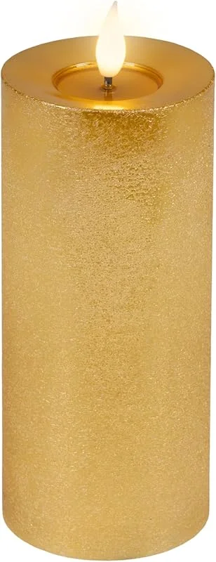 Marke: Lumineo LED Kerze 7, 5x20cm mit Timer Wachs Flacker-Effekt Gold, Warmweiß — Kerzenlicht Abendessen
