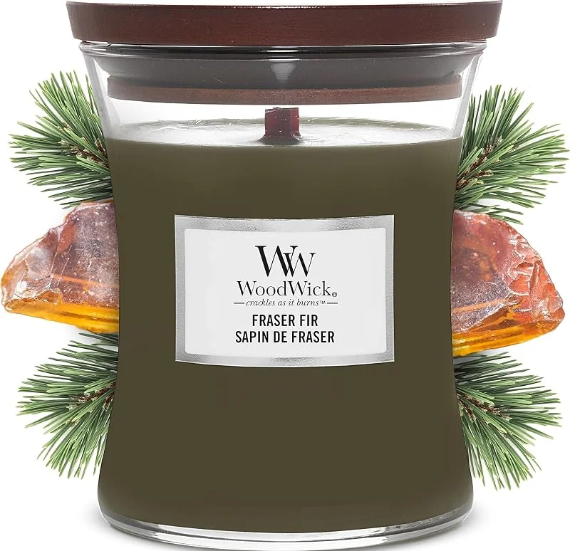 Besuche den WoodWick-Store WoodWick Mittelgroße Duftkerze im Sanduhrglas mit knisterndem Docht, Fraser Fir, bis zu 60 Stunden Brenndauer — Kerzenlicht Abendessen