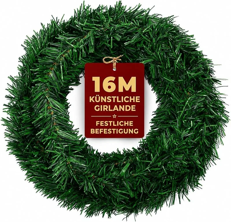 Marke: Festive Fix Festive Fix Weihnachts-Girlande 16 m, Künstliche grüne Tannengirlande — Weihnachtsdeko