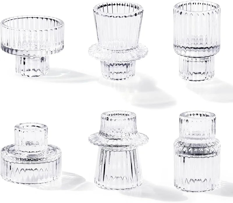 Besuche den Toptime-Store Kerzenhalter Glas, 6er Set Teelichthalter Transparent für Stabkerzen und Teelichter, Kristall Kerzenständer Klarglas für Tischdeko, Romantischer Teelichtgläser für Hochzeit, Geburtstag, Party — Kerzenlicht Abendessen