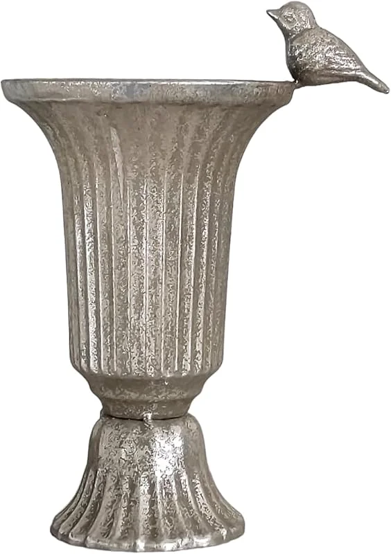 Besuche den GMMH-Store Pokal Amphore Dekovase Gold - Antik Vintage Metall Vase mit Vogel 23 cm (Vöglein Silber 18-1) Retro Design Blumenvase als Deko für Wohnzimmer Tisch & Regal — Kerzenlicht Abendessen
