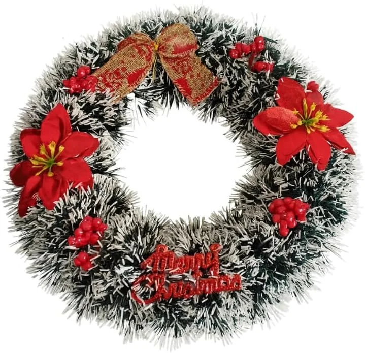 Marke: Globly Grüner Weihnachtskranz mit Schnee-Effekt und roten Verzierungen 30 cm, außerhalb der Weihnachtstür für Zuhause Kunstdekorationen — Weihnachtsdeko