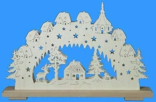 Besuche den Rudolphs Schatzkiste-Store Rudolphs Schatzkiste Schwibbogen mit Seiffener Dorf Kirche und Beleuchtung BxHxT 50x31x7cm NEU Lichterbogen Fensterbogen Spitzbogen Erzgebirge Seiffen Weihnachten Licht Holz Dekoration Beleuchtung — Weihnachtsdeko